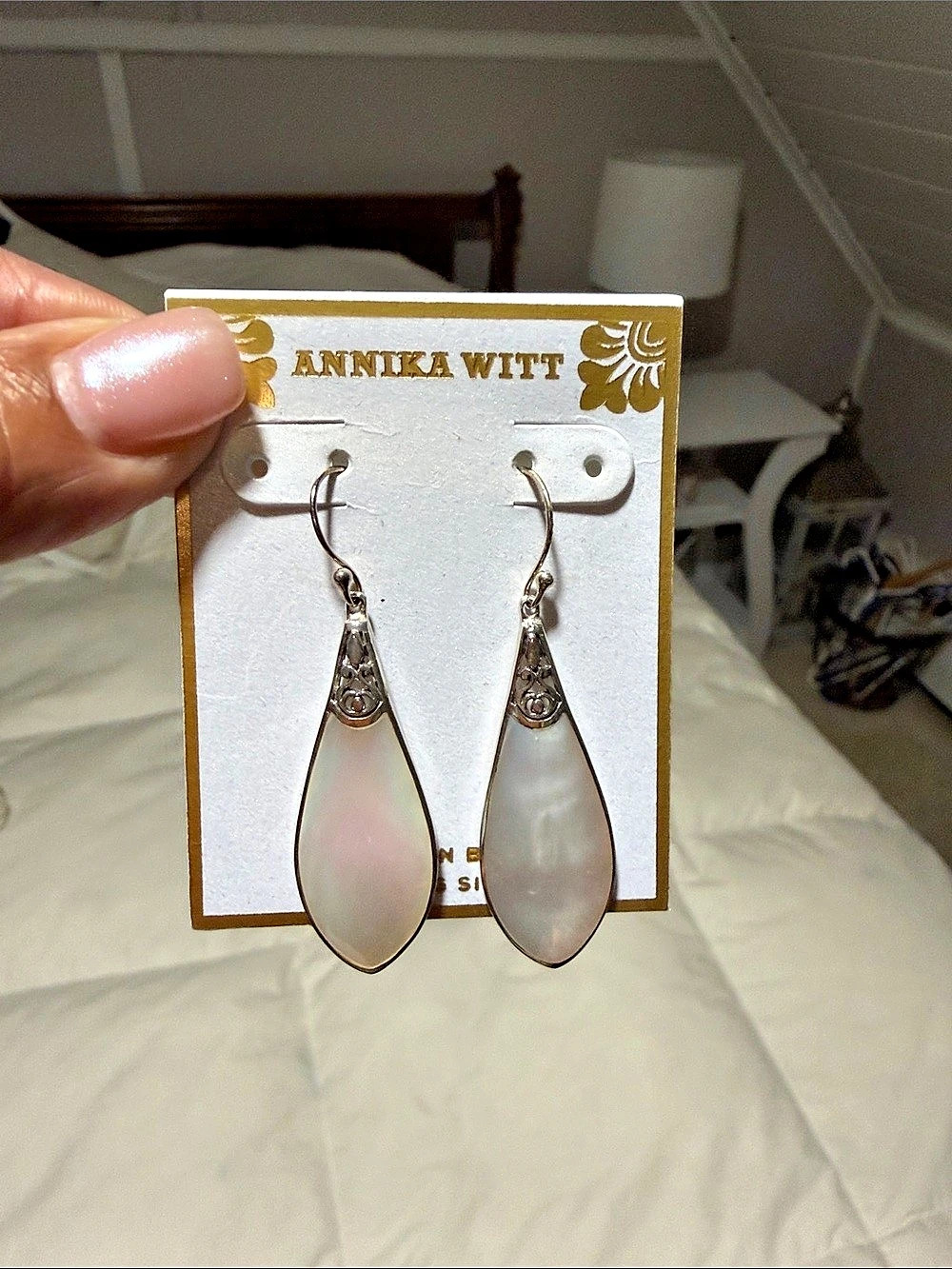 Annika Witt Sterling Silver Mother of Pearl Teardrop Dangle Earrings